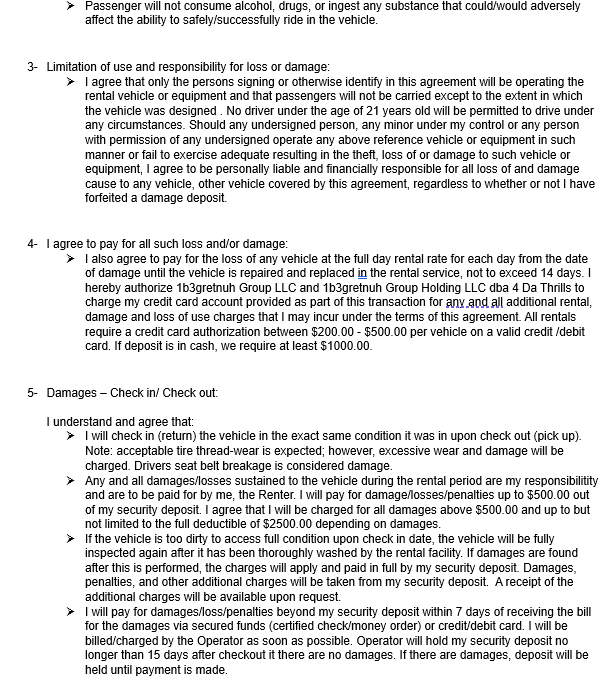 4Da Thrills Rental Agreement - Page 4